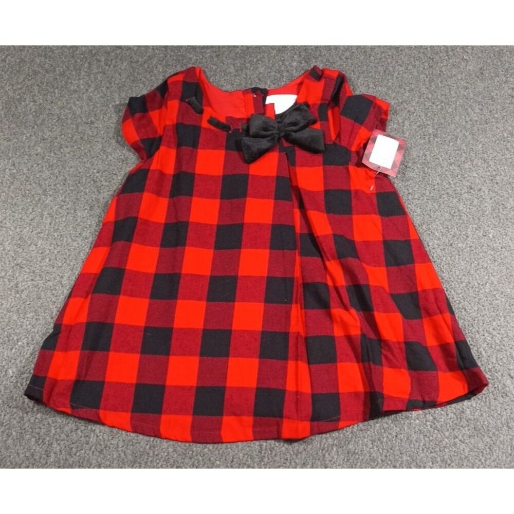 Tommy Bahama Dress Girls 7 Red Black Gingham Velvet Bow Christmas Short Sleeve